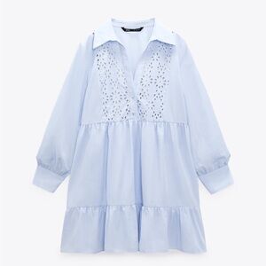ZARA SIZE SMALL - Blue Ruffled Tiered Collar Dress